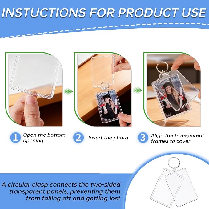 ZZYFGH 16 Pcs Photo Frame Keychain (2 * 3 inch) Picture Frame Keychains Bulk, Acrylic Clear Rectangle Photo Keychain for DIY Craft Graduation Gift - Suitable for Photo Size 1.75 inch x 2.75 inch - Image 3