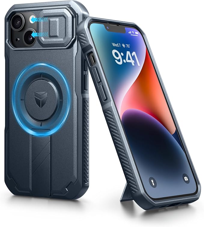 Dexnor for iPhone 13/14 Case with Slide Camera Cover & Adjustable Kickstand, Compatible with MagSafe, Rugged Shockproof Bumper Cases Heavy-Duty Magnetic Protective Cover,6.1 inch,Navy Blue by Dexnor