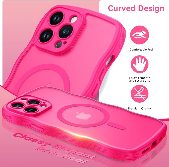 BENTOBEN Magnetic for iPhone 13 Pro Max Case, Cute Wavy [Full Camera Protection][Compatible with MagSafe] Matte Anti-Slip Bumper Women Girls Boys Protective Cover for 13 ProMax 6.7", Hot Pink - Image 7