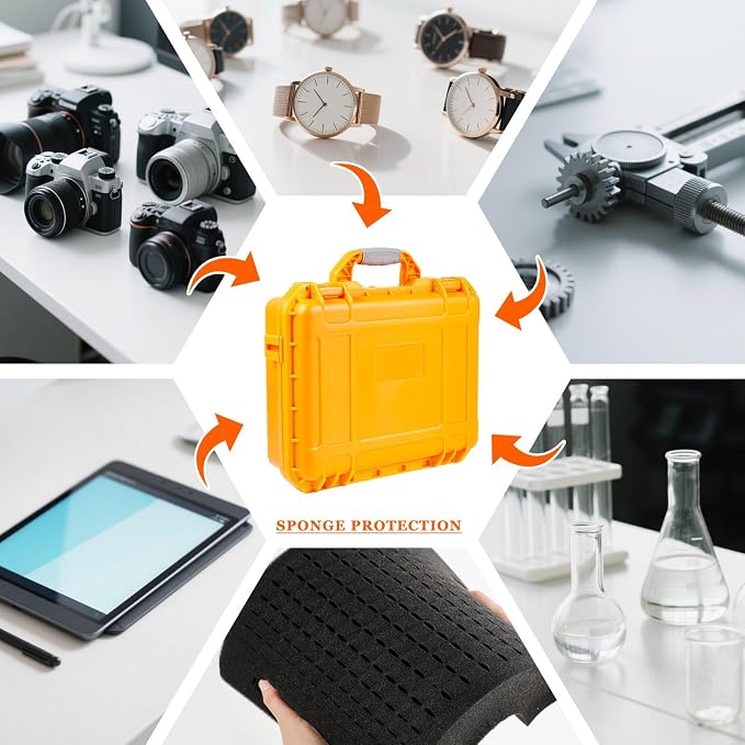 Relaxweex 1 Pcs Waterproof Hard Case with DIY Customizable Foam Insert Portable Protective Case with Knife for Camera Drones Equipments Tools Test Instruments(Orange,11.3 x 8.7 x 4.2 Inch) - Image 7