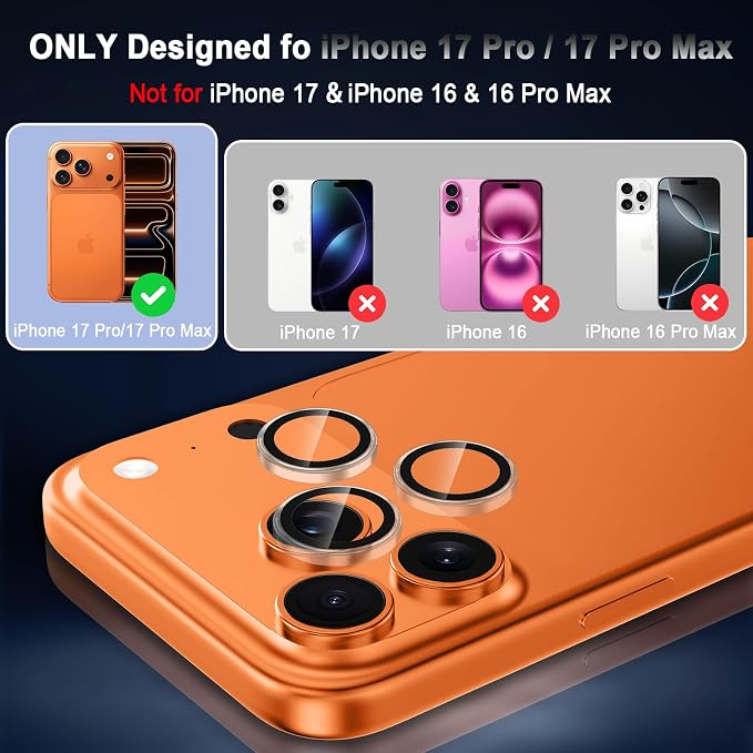 Meshine for iPhone 17 Pro/17 Pro Max Camera Lens Protector,Scratch Proof,Strong Adsorption,9H Hardness with Metal Ring Camera Cover,Ultra Thin Case Friendly, Accessories Lens Protector,Clear - Image 2