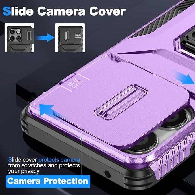 for Moto Edge 2025 Case,with Sliding Camera Lens Cover,HD Screen Protector,360° Rotating Kickstand,AYMECL Military-Grade Shockproof Protective Cover for Motorola Moto Edge 2025,Purple - Image 3