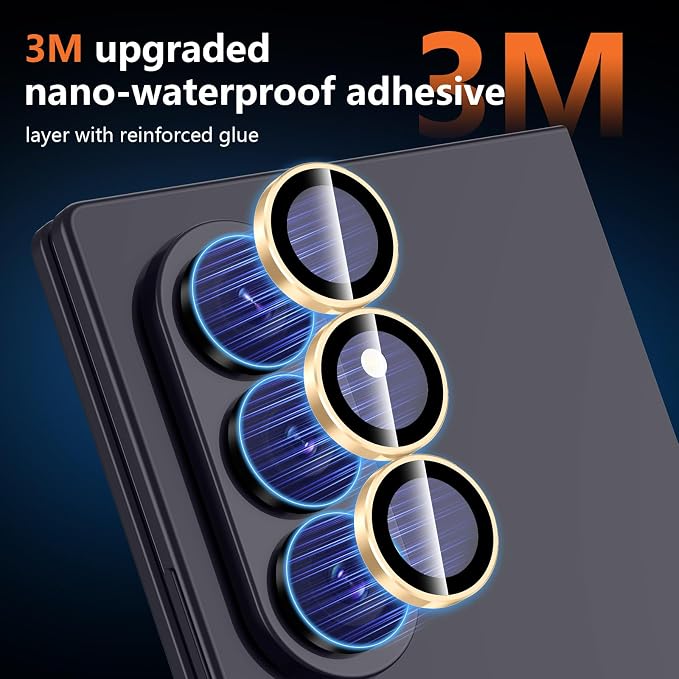 for Samsung Galaxy Z Fold 8 Ultra Camera Lens Protector, Individual Metal Ring Tempered Glass Lens Cover, [Strong Adsorption] Scratch Resistant Ultra-Thin HD Clear Lens Cover, 1 Set-Gold Ring - Image 4
