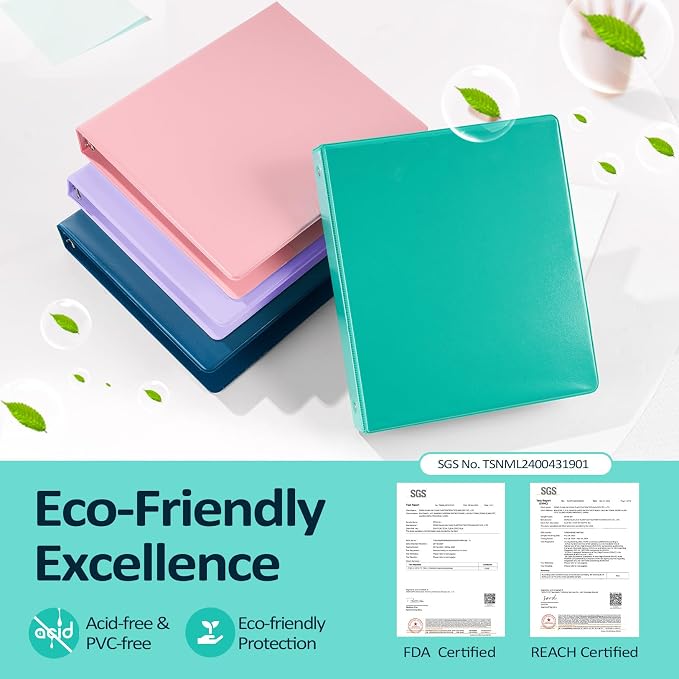 BinderX Extra Durable 3 Ring Binder, Round Rings 1 Inch Binder, Fits 175 Sheets of 8.5x11 Paper, Customizable View Cover with Inside Pockets, Cute 1" Binders, 1 Inch Binders 3 Ring, Pink (Pack of 2) - Image 2