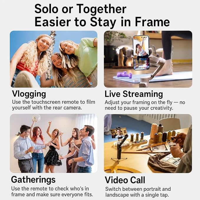 hohem iSteady V3 Ultra Gimbal Stabilizer for iPhone,Gimbal with AI Tracking | Fill Light,Built-in Extendable Rod & Tripod,Detachable Remote Control,Stabilizer for Vlog,TikTok (White) - Image 6