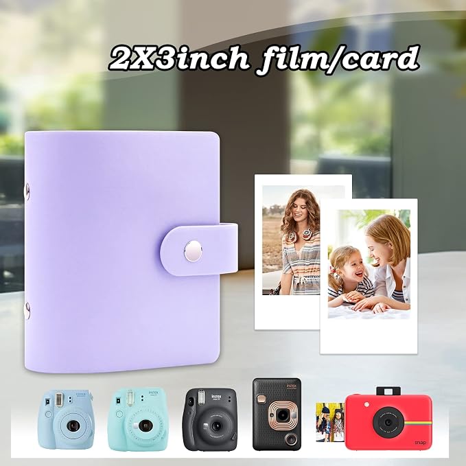 Ruibytree 52 Pockets Small Photo Album 2x3 for Instax Mini, Violet, 1 Pack | Pocket-Size, PU Leather Cover, Snap Closure, Acid-Free Pages, Fits Polaroid 2x3 Photos, Kodak Mini Prints & ZINK Photos - Image 2
