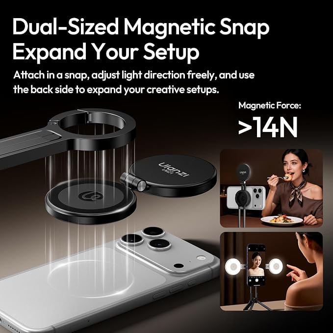 ULANZI LM21 Dual Sided Magnetic Phone Selfie Ring Light for iPhone/Android | for MagSafe, 8000K CRI≥95, Touch Control, Extendable, Rechargeable, for Vlog,Video Call,TikTok,Video Call,Live Stream - Image 2