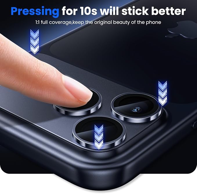 WSKEN for iPhone 17 Pro Camera Lens Protector - Military Grade Design | Strong Adhesion, Daily Shatterproof, Metal Aluminum Alloy Tempered Glass Camera Screen Protector, Deep Blue - Image 5