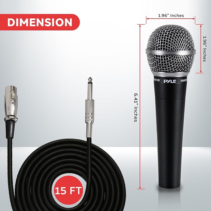 Pyle Professional Dynamic Microphone - 2-Pack Unidirectional Handheld Mic with Built-in Pop Filter, High Signal Output, 15 ft. XLR Audio Cable, Ideal for Stage, Karaoke & Studio Performances - Image 2