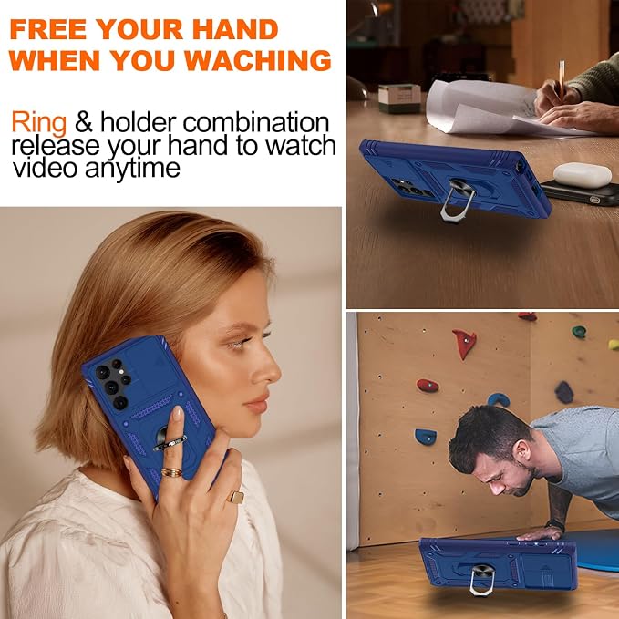 Gritup for Galaxy S22 Ultra Case Military-Grade Shockproof with Kickstand | with 2 PCS Screen Protector, Slide Camera Cover, Heavy Duty Outdoor Protection Funda para Samsung S22 Ultra Cover, Blue - Image 7