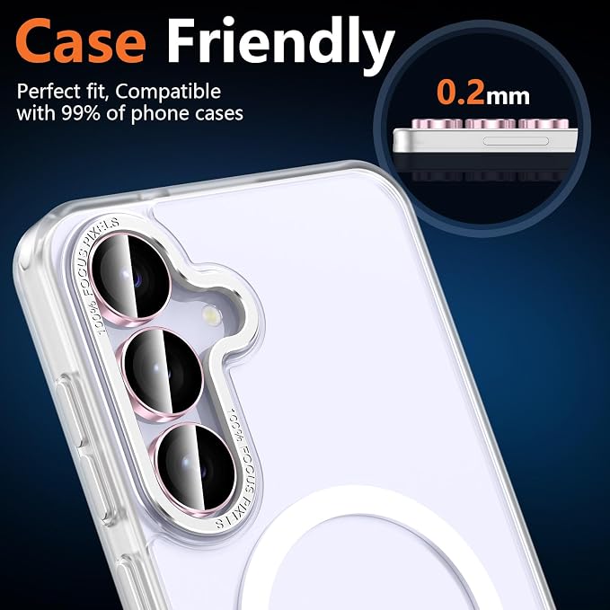 for Samsung Galaxy S25 FE Camera Lens Protector, Individual Metal Ring Tempered Glass Lens Cover, [Strong Adsorption] Scratch Resistant Ultra-Thin HD Clear Lens Cover, 1 Set-Pink Ring - Image 7
