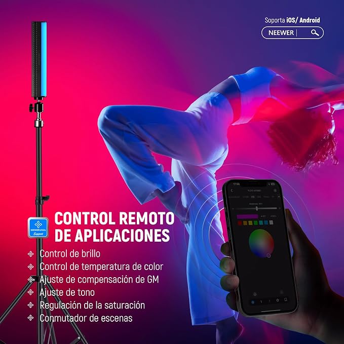 NEEWER TL21C RGB Light Wand with App Control, Magnetic Handheld Light Stick | 2500K-8500K Dimmable, CRI95+, Full Color LED Tube Bar, 2550mAh Battery, 17 Light Scenes, for Vlog Photography Video - Image 3