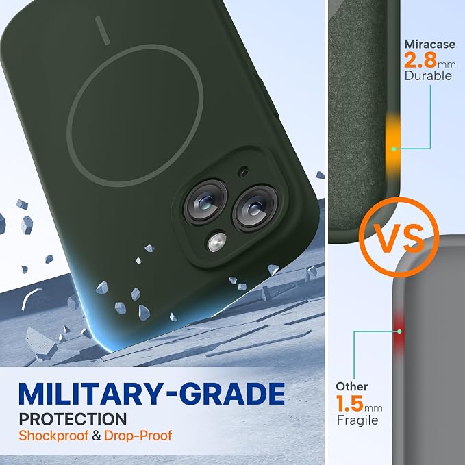 Miracase Silicone & Magnetic for iPhone 15 Case, Dark Green | Compatible with MagSafe, Soft Microfiber Lining, Premium Silicone Cover Shockproof Drop Protection Phone Case for 15 - Image 3