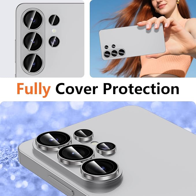 for Samsung Galaxy S26 Ultra Camera Lens Protector, Individual Metal Ring Tempered Glass Lens Cover, [Strong Adsorption] Scratch Resistant Ultra-Thin HD Clear Lens Cover, Titanium Gray Ring - Image 8