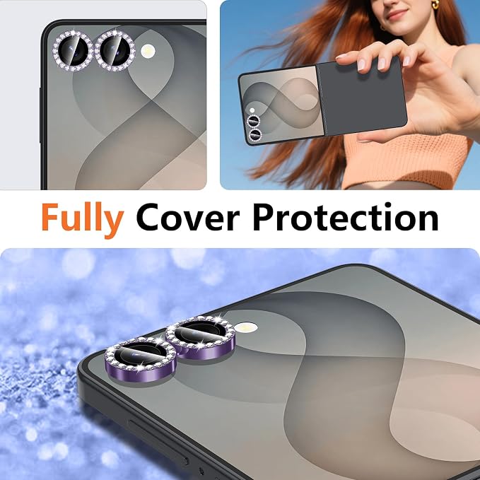 for Samsung Galaxy Z Flip 8 Camera Lens Protector, Individual Metal Ring Tempered Glass Lens Cover, [Strong Adsorption] Scratch Resistant Ultra-Thin HD Clear Lens Cover, 1 Set-Violet Diamond - Image 8