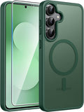 FNTCASE for Samsung Galaxy S25 FE Case, Fit for Magsafe, Screen Protector | Translucent Matte Magnetic Back, 14FT Military Grade Drop Protection, Slim Shockproof Protective Phone Cover, Green by FNTCASE