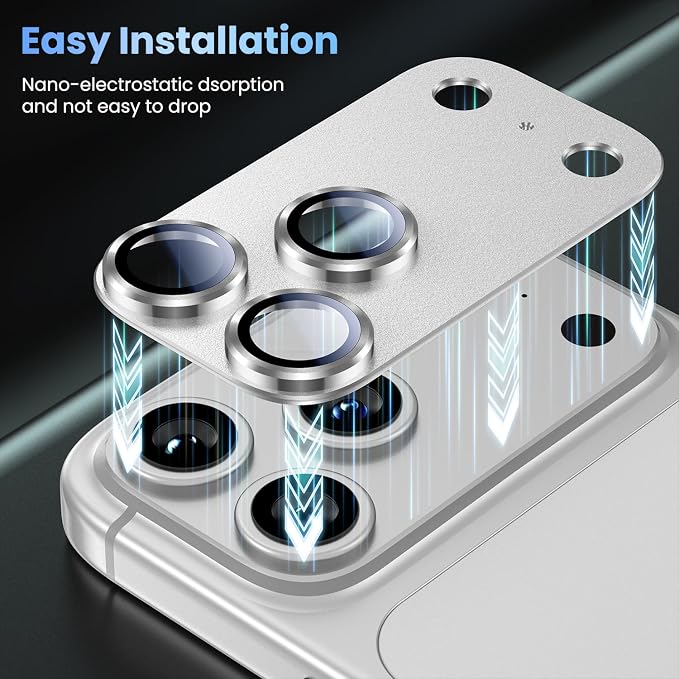 Uyiton for iPhone 17 Pro Camera Lens Protector, Metal Frame Glass Cover | Not Easy to Break, Strong Adsorption, Case-Friendly, Metal 9H Sapphire Glass Rear Camera Screen Cover, Silver, 2 Packs - Image 8
