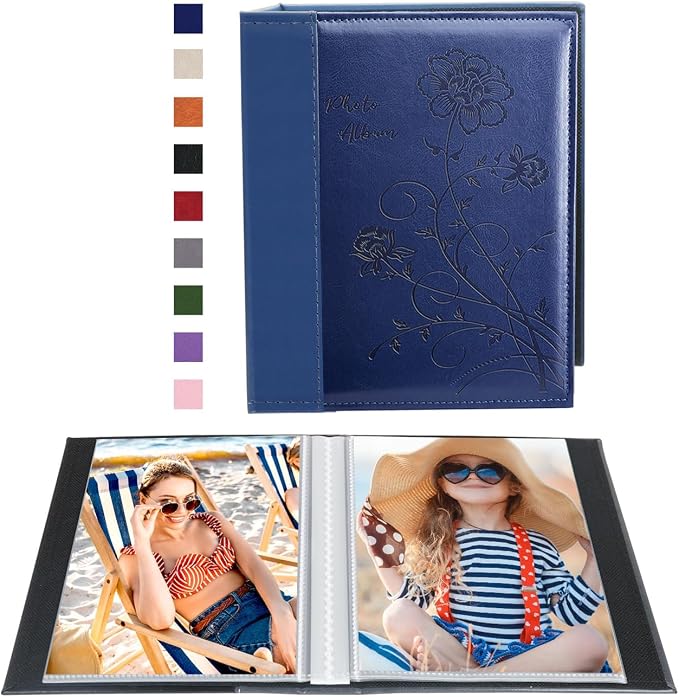 Artmag Photo Album 5x7 Clear Pages Pockets Leather Cover Slip Slide in Photo Album Book Holds 50 Vertical 5x7 Photos Picture Book for Wedding Family (Blue) by Artmag