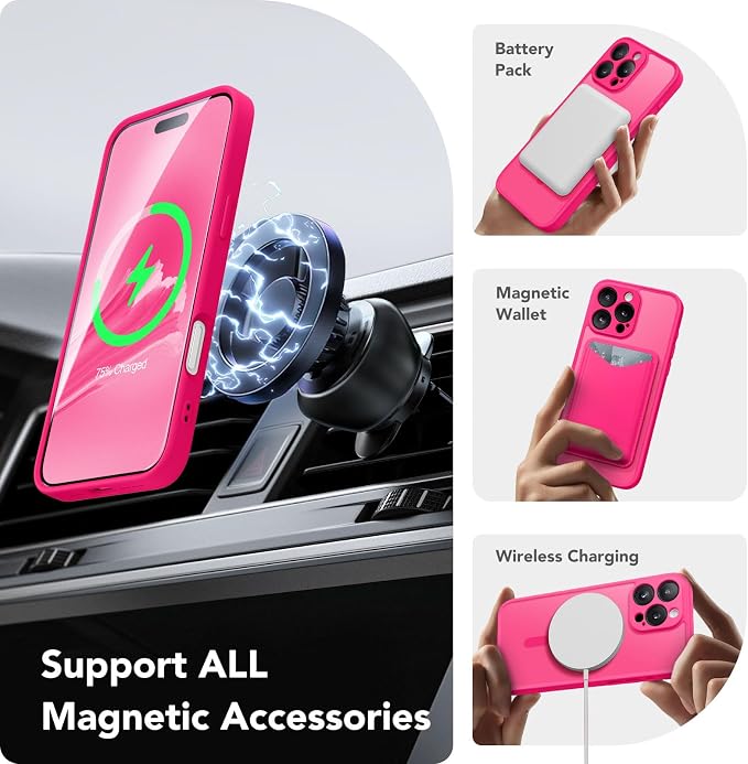 CAPRARO for iPhone 16 Pro Case, Compatible with MagSafe Hot Pink | Upgraded [Full Camera Protection] Protective Translucent Matte Women Girl Magnetic Phone Case Cover, Hot Pink - Image 3