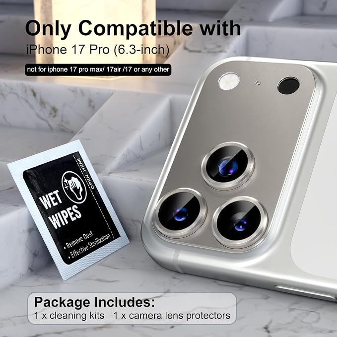Choiche for iPhone 17 Pro Camera Lens Protector, Black | Metal Camera Cover with 9H Tempered Glass Lens Screen Protector Accessories, Strong Adsorption, Case-Friendly, 6.3-inch - Image 2