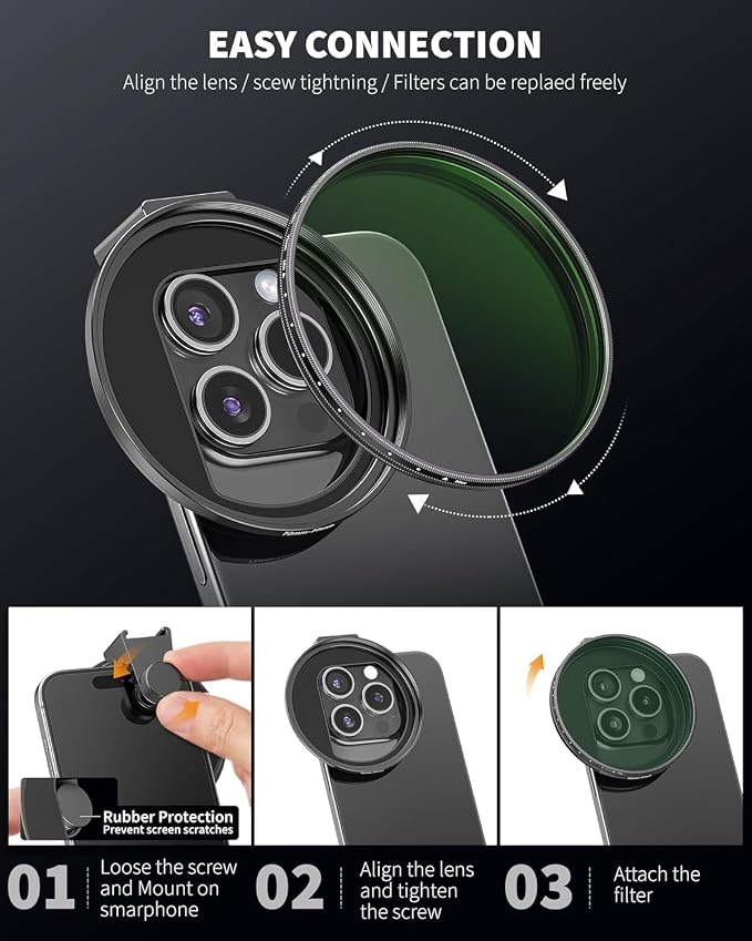 72mm Phone Filter Mount Lens ND Filter Adapter with Cold Shoe Mount, Compatible with 72mm Round Camera Filters, Compatible with iPhone 17 16 15 14 13 12 11 10 Pro Max Plus Samsung Galaxy S24 Ultra - Image 5