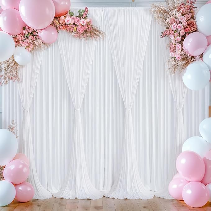 White Backdrop Curtains 6 Panels, 10 Feet Wrinkle-Free Polyester Photography Backdrop Drapes for Wedding Baby Shower Party Background Backdrop Stand- 24 X10FT (White) - Image 6