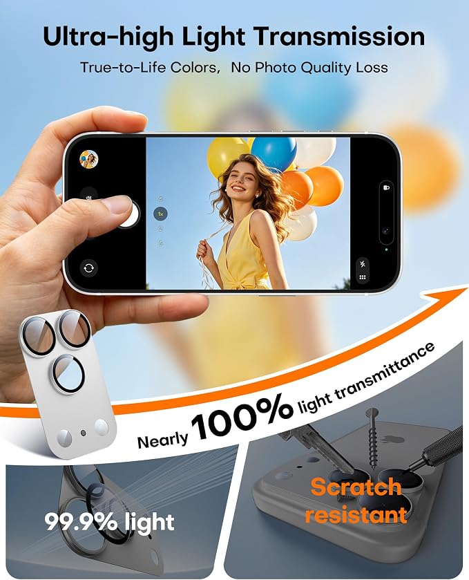 TAURI 2 Pack for iPhone 17 Pro Camera Lens Protector, Silver | Full Coverage Military-Grade Shatterproof, Upgrade AR Anti-Reflection Ultra Clear Transmission & Case Friendly - Image 7