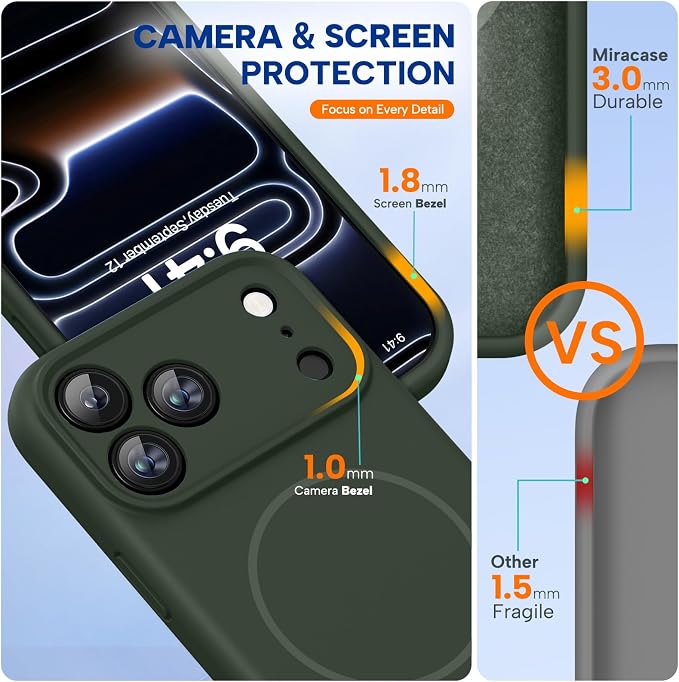 Miracase Magnetic for iPhone 17 Pro Case, Silicone, Dark Green | Compatible with MagSafe, Soft Microfiber Lining,Shockproof Drop Protection Phone Case for 17 Pro - Image 2