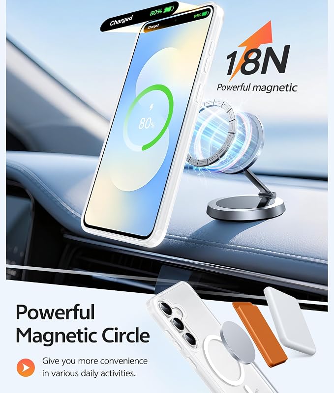 FNTCASE for Samsung Galaxy S25 FE Case, Fit for Magsafe, Screen Protector | Translucent Matte Magnetic Back, 14FT Military Grade Drop Protection, Slim Shockproof Protective Phone Cover, White - Image 3