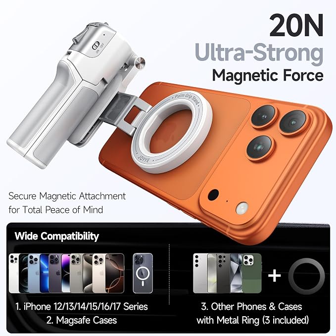 [3 in 1] Magnetic Phone Camera Shutter Grip, Extendable Selfie Stick & Tripod Portable for Magsafe iPhone & Android with Detachable Wireless Shutter Button Remote Control Ergonomic Handle - White - Image 2