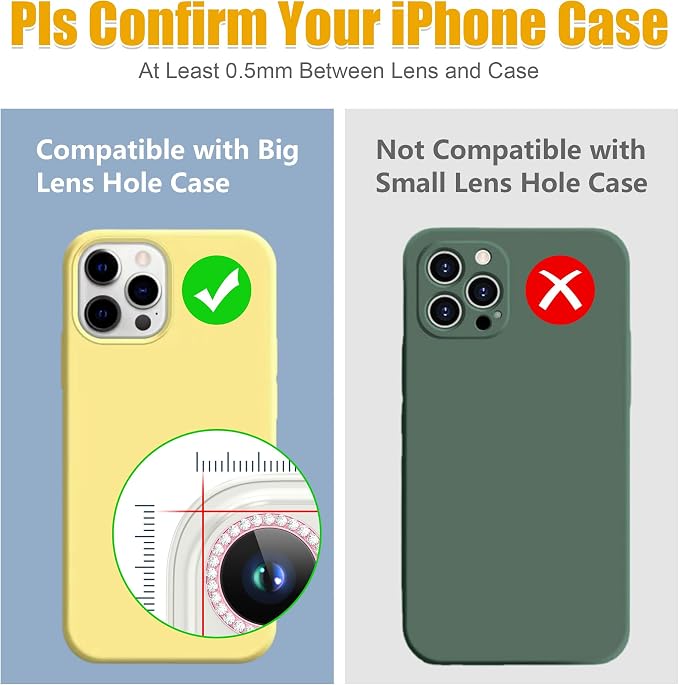 AGVEE 3+3 6 Pack for iPhone 13 Pro & Max Camera Lens Protector Cover | Individual Bling Diamond & Bling Glitter Sparkle Cute Gem Metal Ring, 9H Tempered HD Glass - Image 3