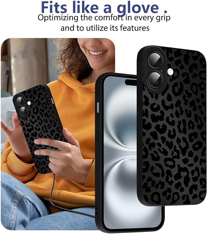 Cute Black Cheetah Print Phone Case for iPhone 16 Plus 6.7" | Aesthetic Leopard Pattern Design Cover Full Camera Lens Protective Shockproof Soft Slim TPU Funda for Men Women Girls - Image 7