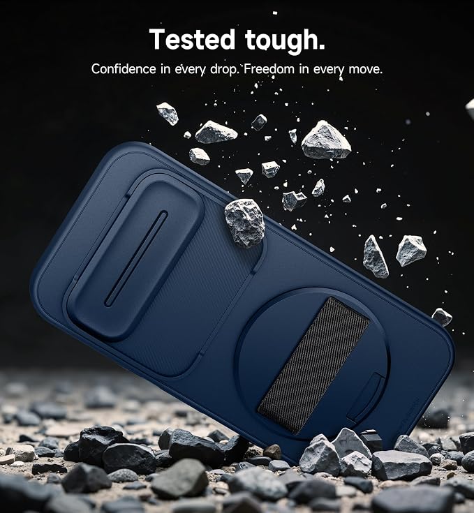 SURITCH for Google Pixel 10/10 Pro Case with 360° Rotatable Hand Strap Phone Grip Holder & Invisible Kickstand & Slide Camera Cover, Protective Cover for Pixel 10/10 Pro -Dark Blue - Image 8