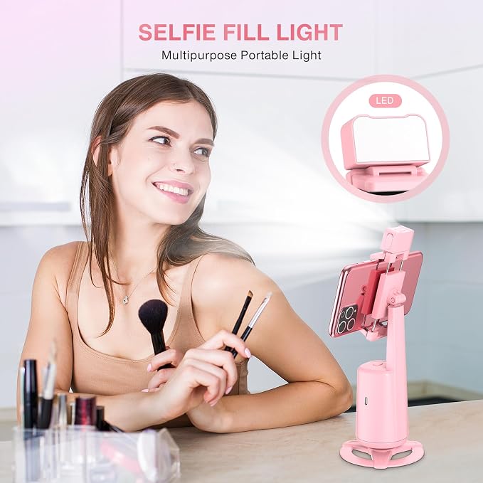 Auto Face Tracking Tripod 360° Rotating Cell Phone Photo and Video Kits Stand, No App, Camera Stand with Remote and Gesture Control, Rechargeable Smart Shooting Stand for Live Recording Tiktok（Pink） - Image 7