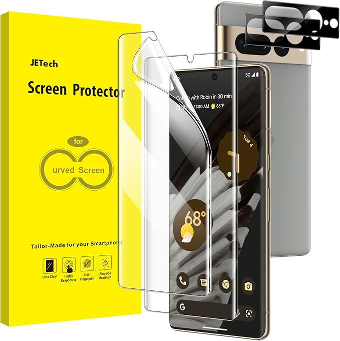 JETech TPU Screen Protector for Google Pixel 7 Pro, 2+2 Pack | with Camera Lens Protector, Flexible TPU Film, Fingerprint ID Compatible, HD Clear, Easy Installation by JETech