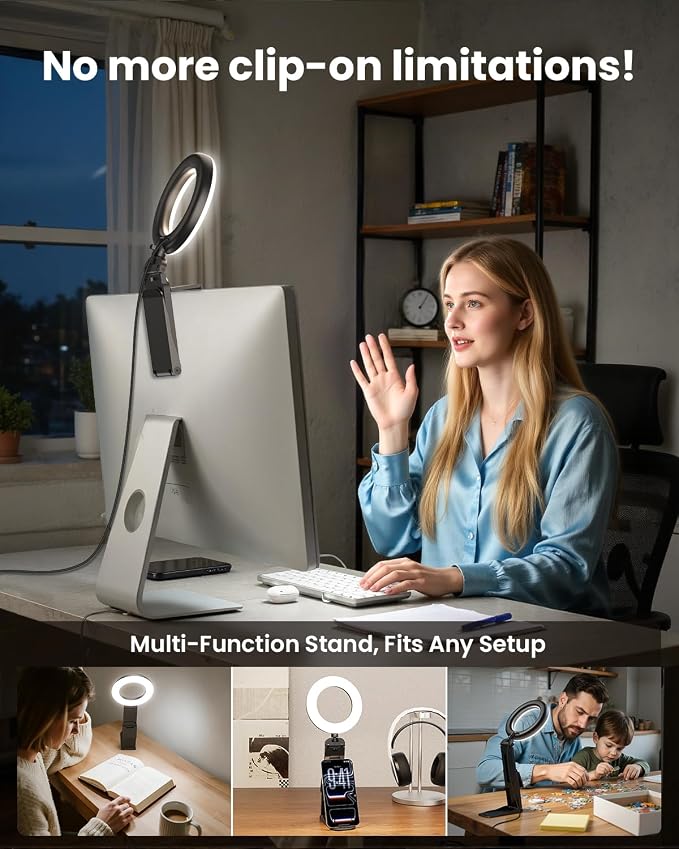 Evershop Ring Light for Laptop Desk Clip On,Small Computer Video Conference Lighting with Stand for Phone/Webcam/Monitor,5" Portable Mini LED Selfie Light Desktop for Zoom Meeting/Video Call/Recording - Image 2