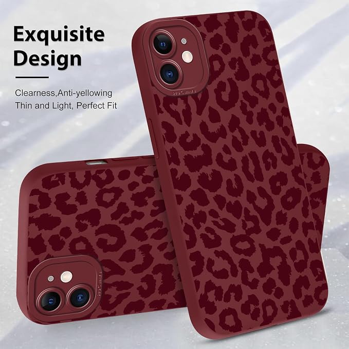 Cute Burgundy Cheetah Print Phone Case for iPhone 11 6.1" | Aesthetic Leopard Pattern Design Cover Full Camera Lens Protective Shockproof Soft Slim TPU Funda for Women Girls - Image 4