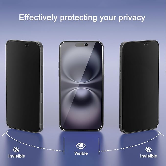 Ailun Privacy Screen Protector + Camera Lens Protector for iPhone 16 Plus | 3+3 Pack, 6.7 Inch, Installation Frame, Dynamic Island Compatible, Anti Spy Private Tempered Glass, Case Friendly - Image 2
