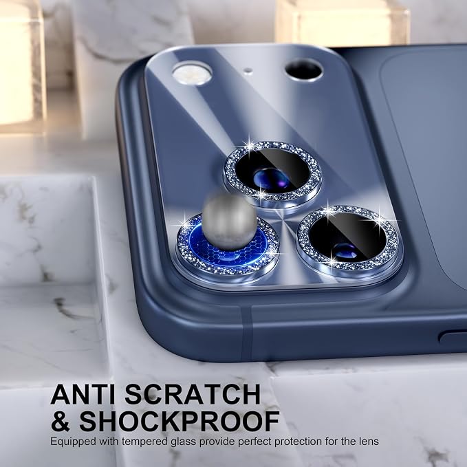 Choiche for iPhone 17 Pro Camera Lens Protector, Light-Deep Blue | Bling Metal Camera Cover with 9H Tempered Glass Lens Screen Protector Accessories, Strong Adsorption, Case-Friendly, 6.3-inch - Image 3