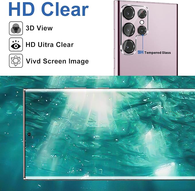 [2+2 Pack] Galaxy S22 Ultra Screen Protector, 9H Tempered Glass, Ultrasonic Fingerprint Support, 3D Curved, HD Clear Scratch Resistant for Samsung Galaxy S22 Ultra 5G Glass Screen Protector - Image 6