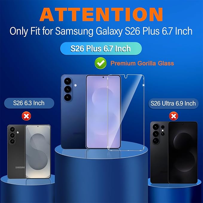 firtstnow 3 Pack for Samsung Galaxy S26 Plus Screen Protector Tempered Glass + 3 Pack Camera Lens Protector, Military Grade Shatterproof, 9H Hardness, Fingerprint Unlock, Case Friendly 6.7 Inch - Image 2