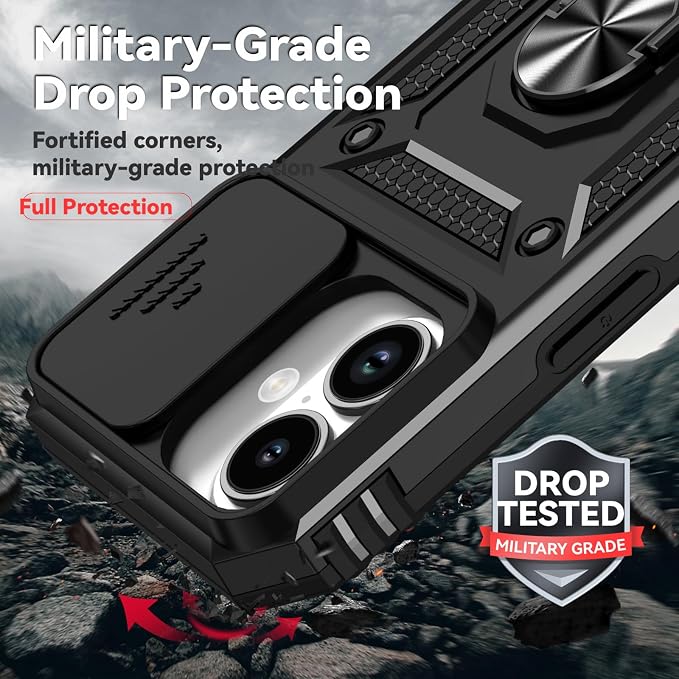 HNHYGETE for iPhone 17 Case with Screen Protector: [Military Grade 20ft. Drop Tested] Slide Camera Cover Ring Shockproof Protective Phone Case for - iPhone 17 (Black) - Image 3