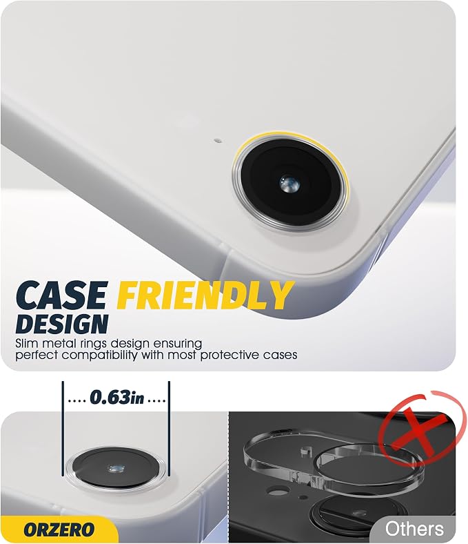 Orzero (3 Pack) Camera Lens Protector for iPhone 17e / iPhone 16e, [EZ Install] [Case-Friendly] 9H Tempered Glass CD Pattern Lens Cover, Military-Grade Shockproof, HD Clarity Anti-Glare - Silver - Image 4