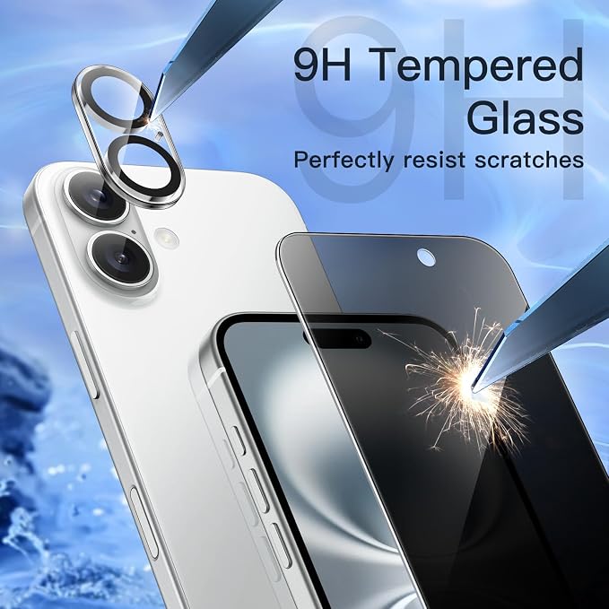 JETech Privacy Screen Protector for iPhone 16, 2+2 Pack | Anti-Spy Tempered Glass, with Camera Lens Protector, Easy Installation Tool - Image 5