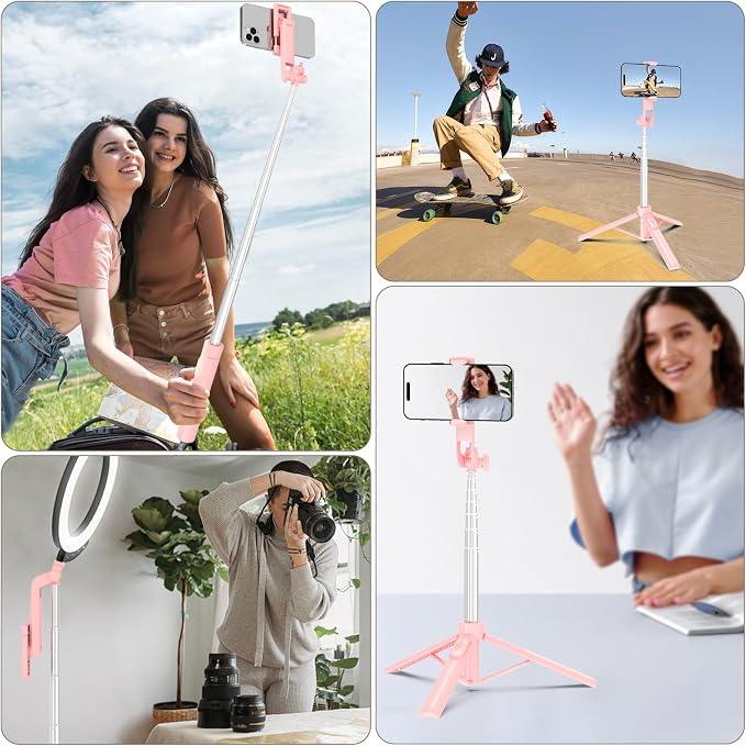 Selfie Stick Tripod for Phone with Remote Control & Holder, 50 Inch, Pink | Extendable Selfie Stick Travel for iPhone, iPhone Tripod for Video Recording - Image 7