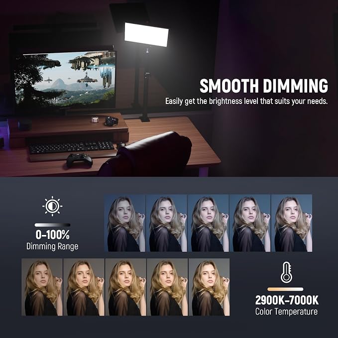 NEEWER 25W 12.9" Streaming Key Light with Desk Stand/2.4G Remote/USB Transmitter, PC/Mac APP Control 2300Lx/0.5m 2900-7000K CRI98+ Dimmable Edge Lit Video Panel Light for Webcam Laptop Zoom, GL25B | USB Transmitter, PC/Mac APP Control, 2300Lx/0.5m, 290... - Image 6