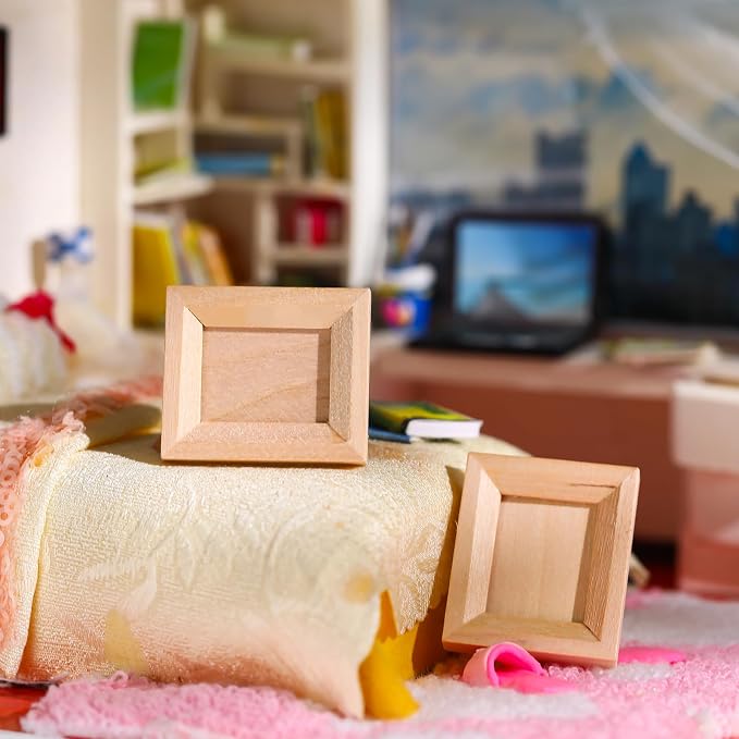 Halloscume 12 Pcs Dollhouse Picture Frames 1:12 Scale Miniature Picture Frames for Dollhouse Small Photo Frame Mini Wooden Dollhouses Accessories Mini House Decoration Simulation (Small) - Image 3