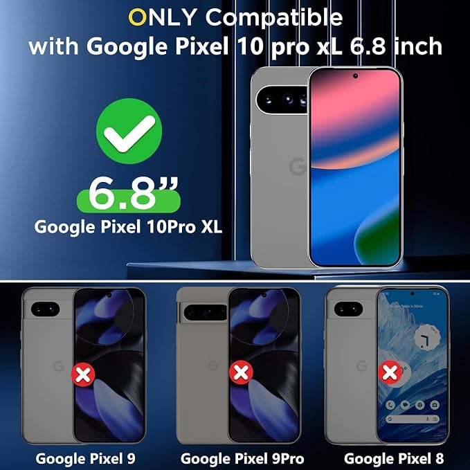 for Google Pixel 10 Pro XL Case, Pixel 9 Pro XL Case, with 3 Pcs Tempered Glass Screen Protector Built in Ring Stand Kickstand + Camera Cover, Hard PC Soft TPU Defender Full Body Protective Cover -Red - Image 2