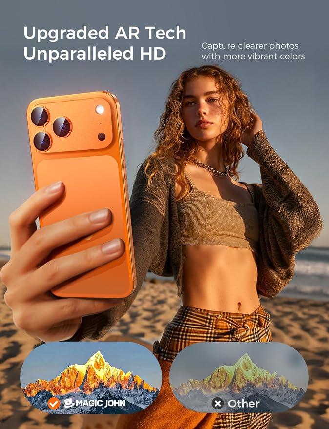 MAGIC JOHN 2 Pack Camera Lens Protector for iPhone 17 Pro 6.3 inch,Orange | Full Coverage, Metal Aluminum Alloy Camera Lens Film, HD Clear, Scratch Resistant, Case-Friendly - Image 4