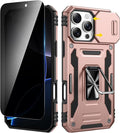 VEGO for iPhone 16 Pro Max Case with Privacy Screen Protector Rose Gold | Slide Camera Cover & Ring Kickstand Military Grade Heavy Duty Protection Cover for iPhone 16 ProMax - Rose Gold by VEGO